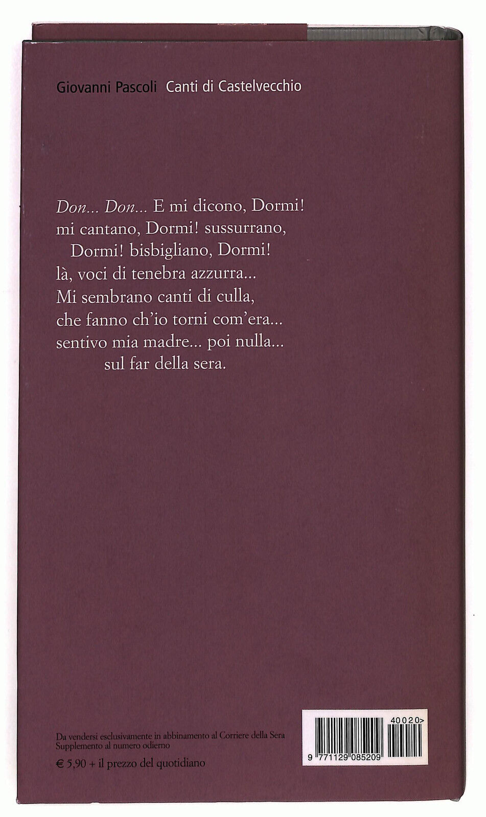 EBOND La Grande Poesia Canti Di Cast... Corriere Della Sera N. 20 Libro LI036669