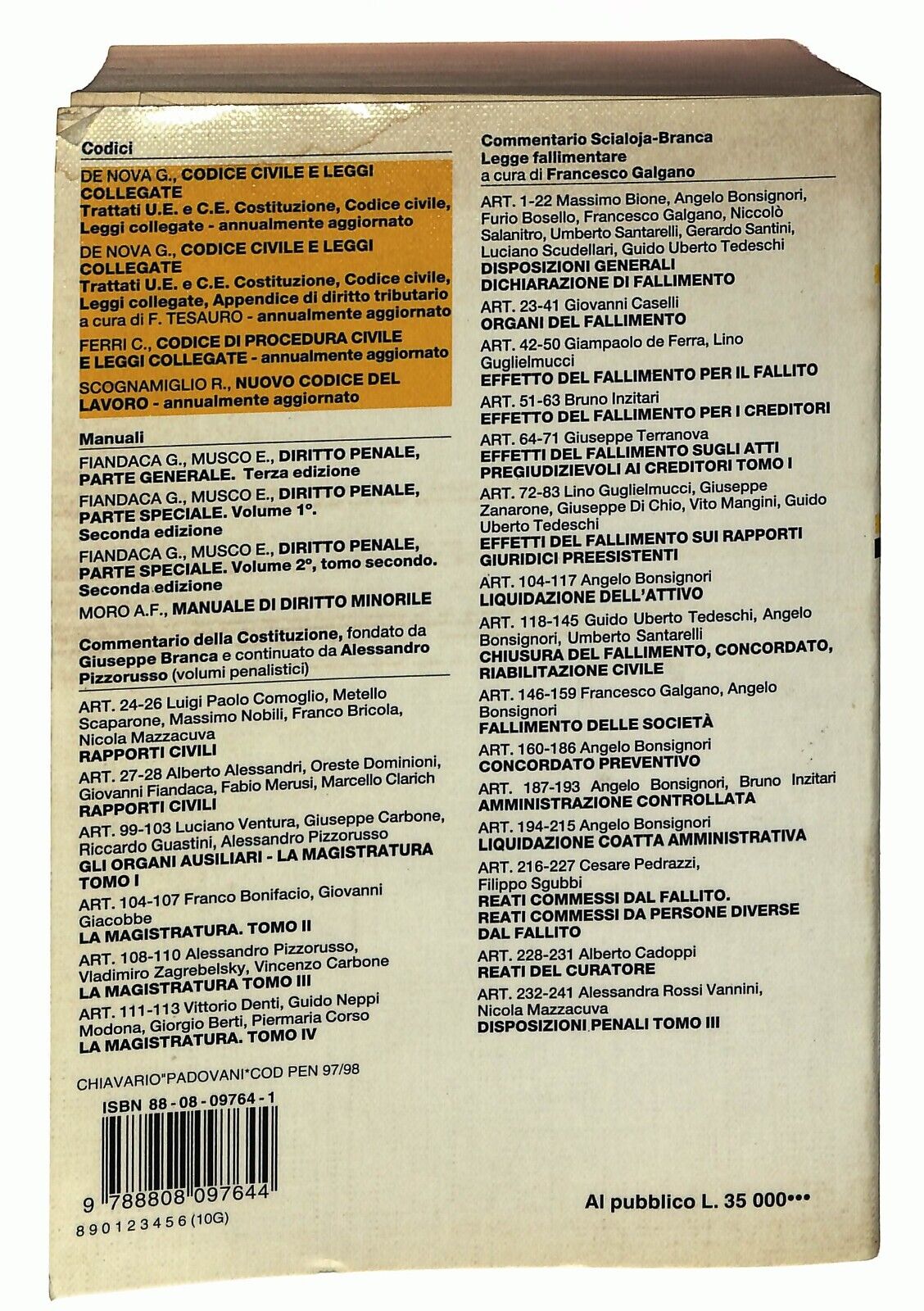 EBOND Codici e Leggi Per L'udienza Penale 1997-98 Zanichelli 1997 Libro LI036910