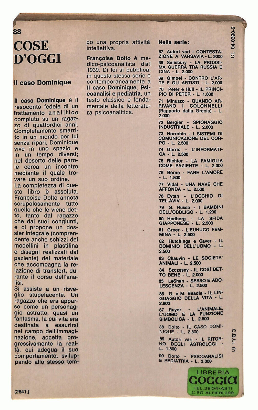 EBOND Francoise Dolto Il Caso Dominique Bompiani 1972 Libro LI037644