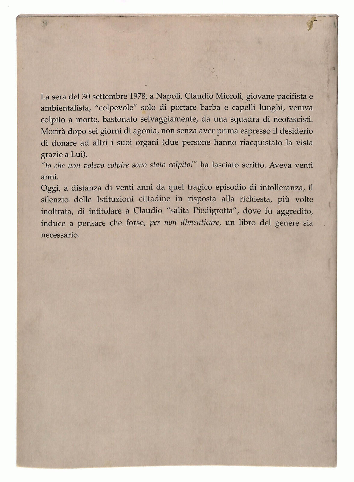 EBOND Per Non Dimenticare Miccoli Vent'anni Vent'anni Fa Libro LI037729