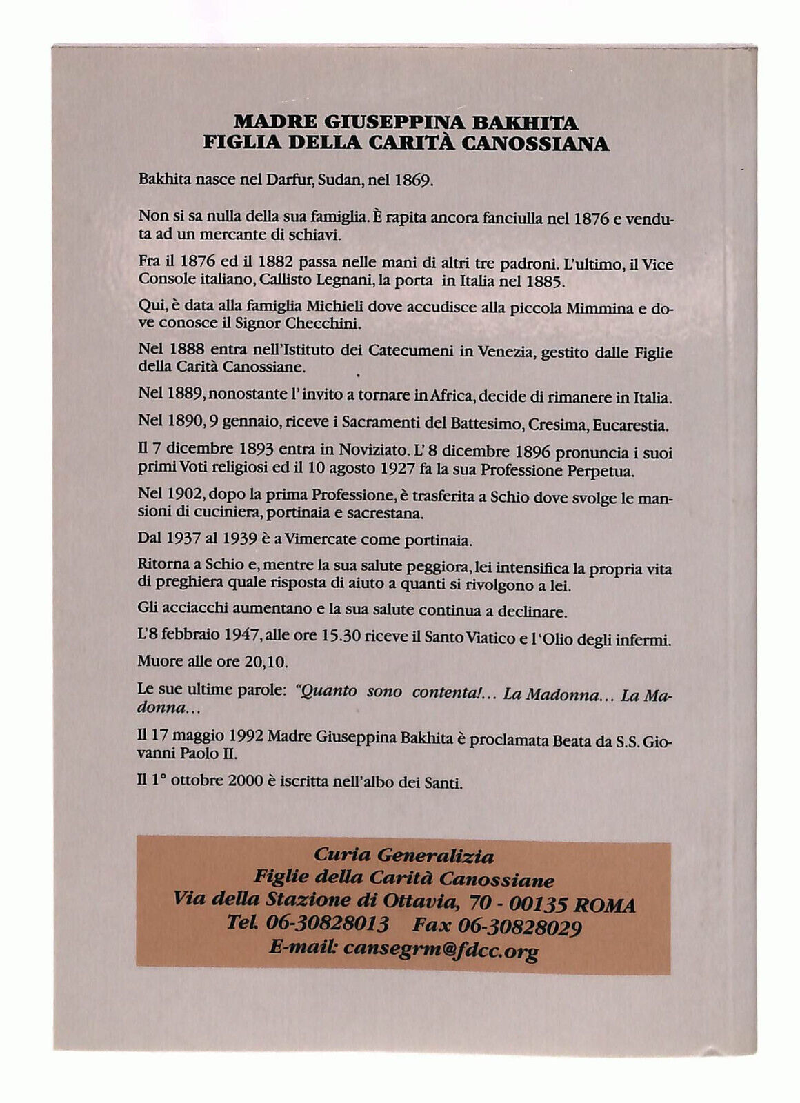 EBOND Bakhita Un Canto Di Liberta' Figlia Della Carita' Libro LI039539