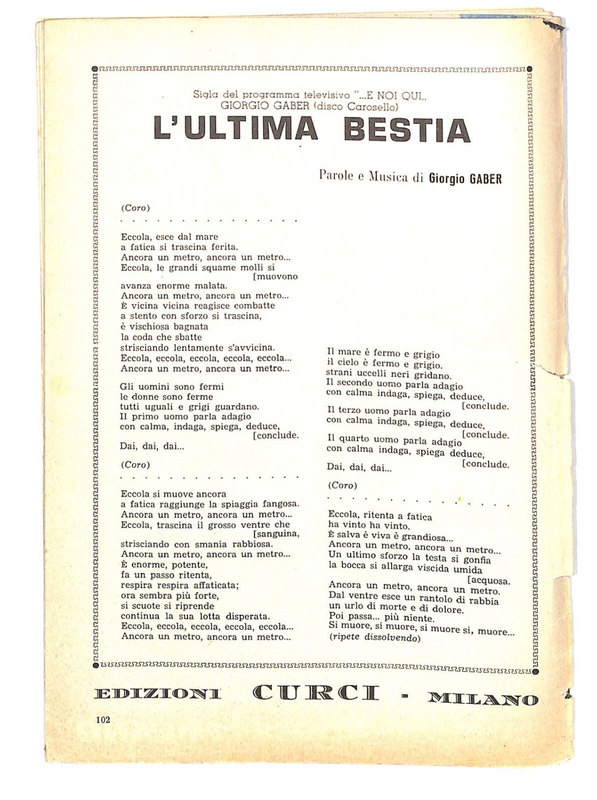 EBOND Spartiti Musicali - Giorgio Gaber L'ultima Bestia Libro LI040277