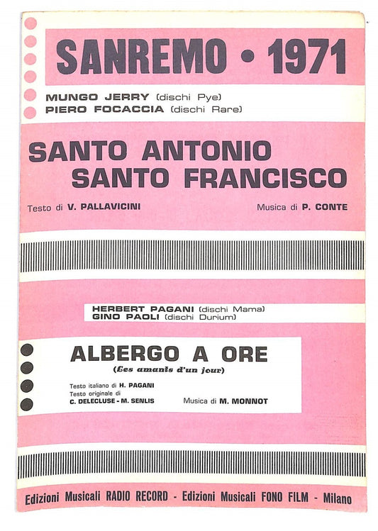 EBOND Spartiti- Sanremo 1971 Santo Antonio Santo Francisco Libro LI040288
