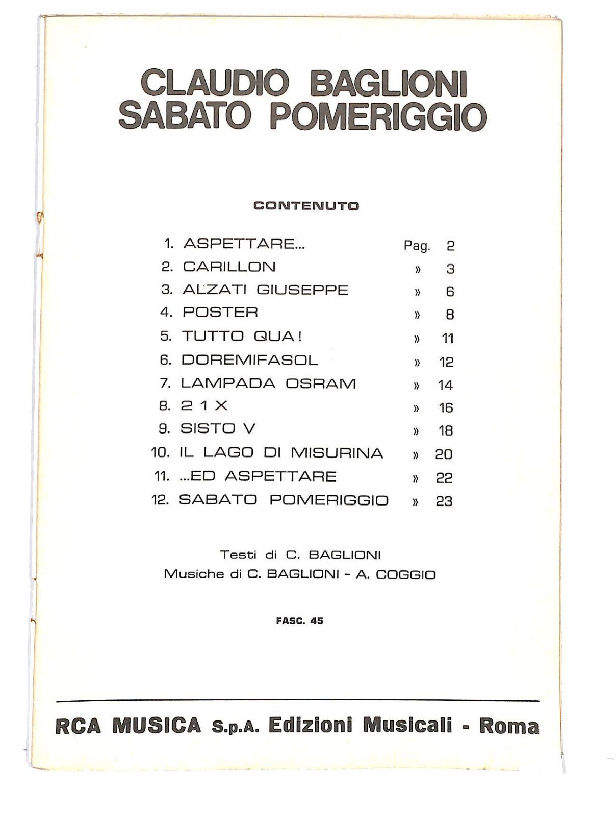 EBOND Spartiti - Claudio Baglioni Sabato Pomeriggio Libro LI040327
