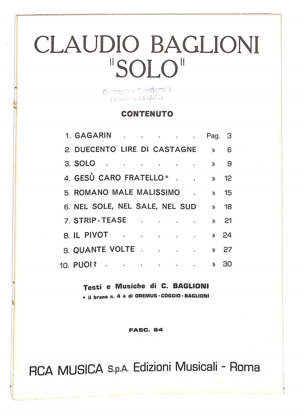 EBOND Spartiti - Claudio Baglioni Solo Libro LI040328