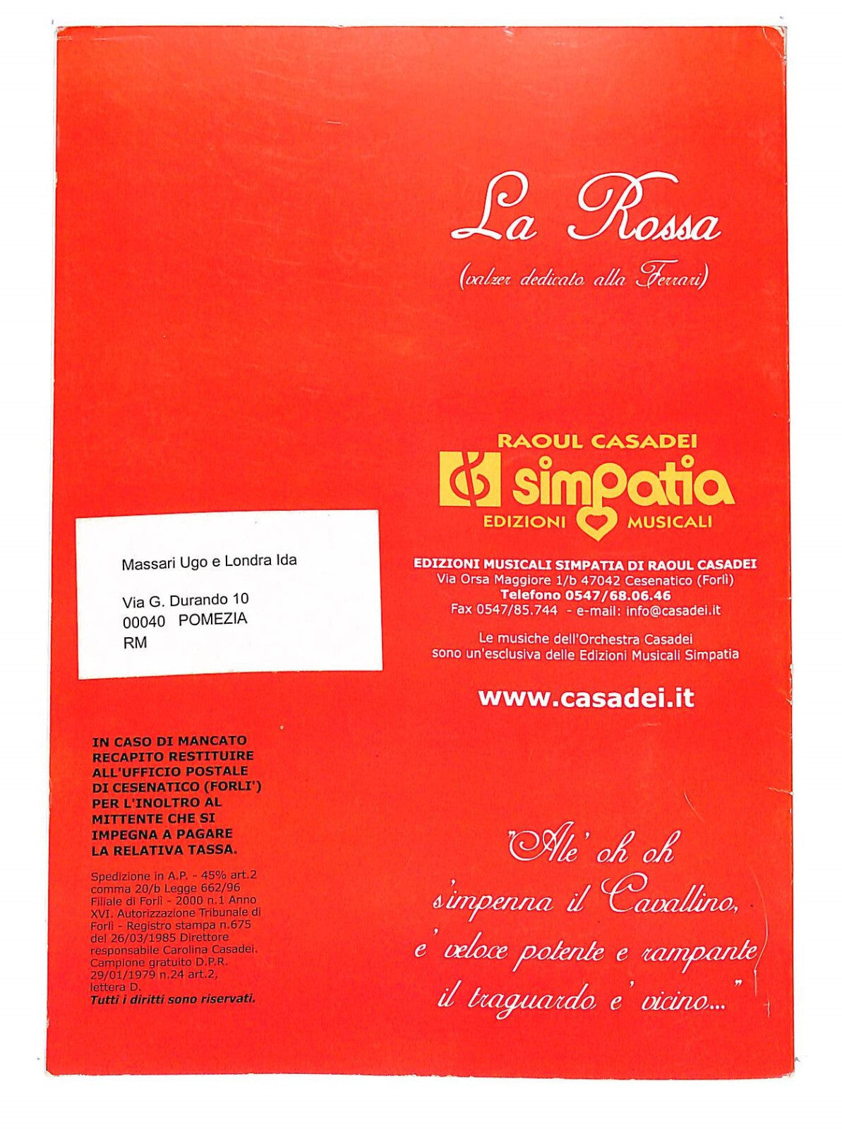 EBOND Spartiti - Orchestra Casadei - La Rossa Libro LI040349