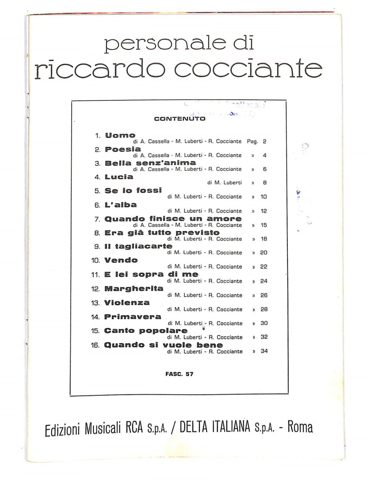 EBOND Spartiti - Personale Di Riccardo Cocciante Libro LI040361