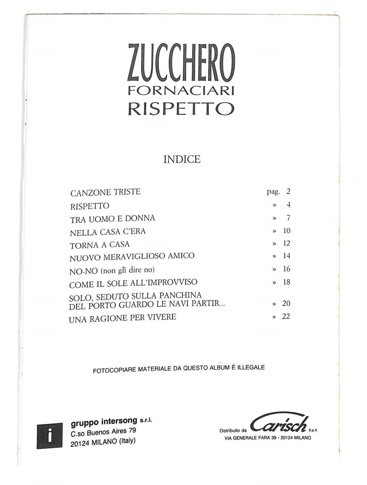 EBOND Spartiti - Zucchero Fornaciari Rispetto Libro LI040372