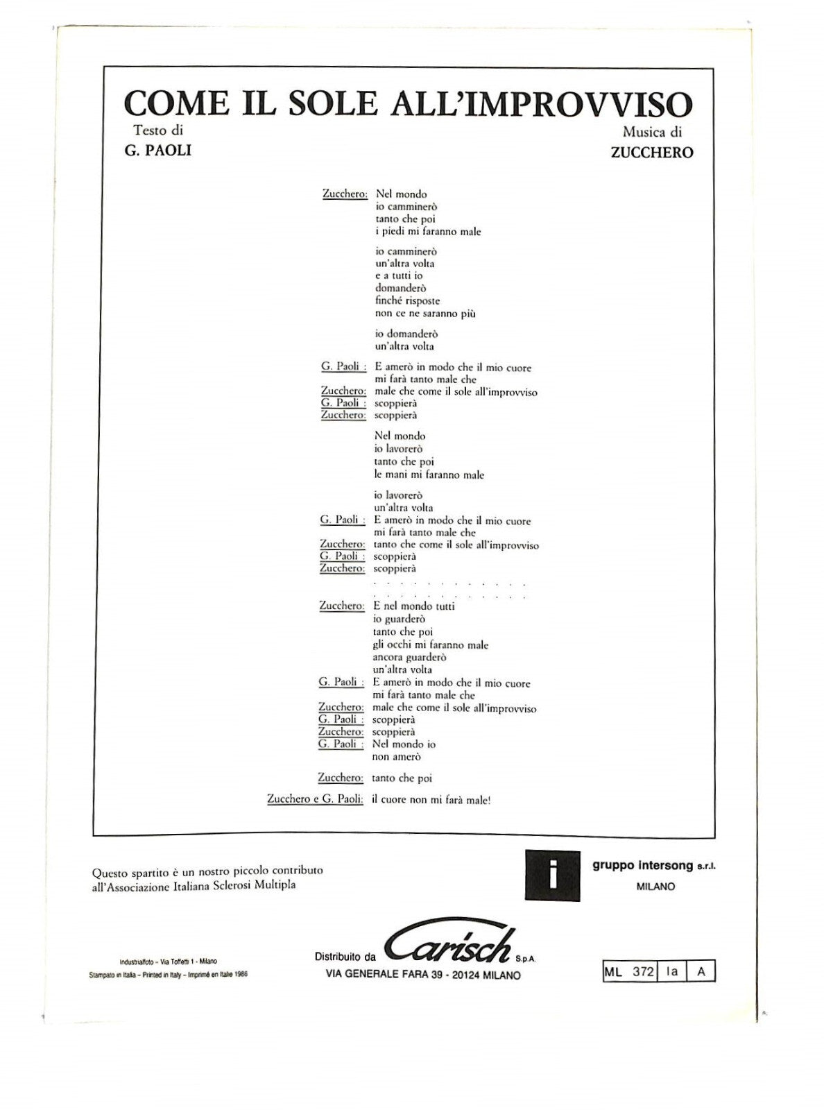EBOND Spartiti - Gino Paoli Come Il Sole All'improvviso Libro LI040379