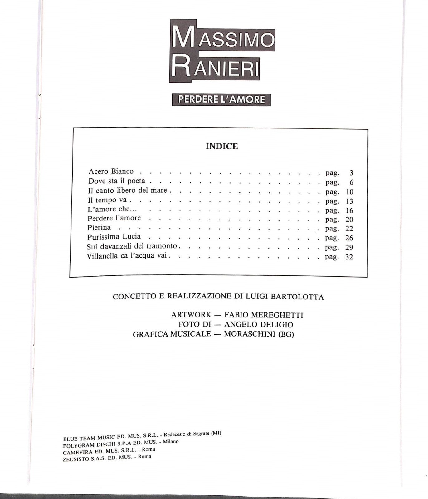 EBOND Spartiti - Massimo Ranieri Perdere L'amore Libro LI040405