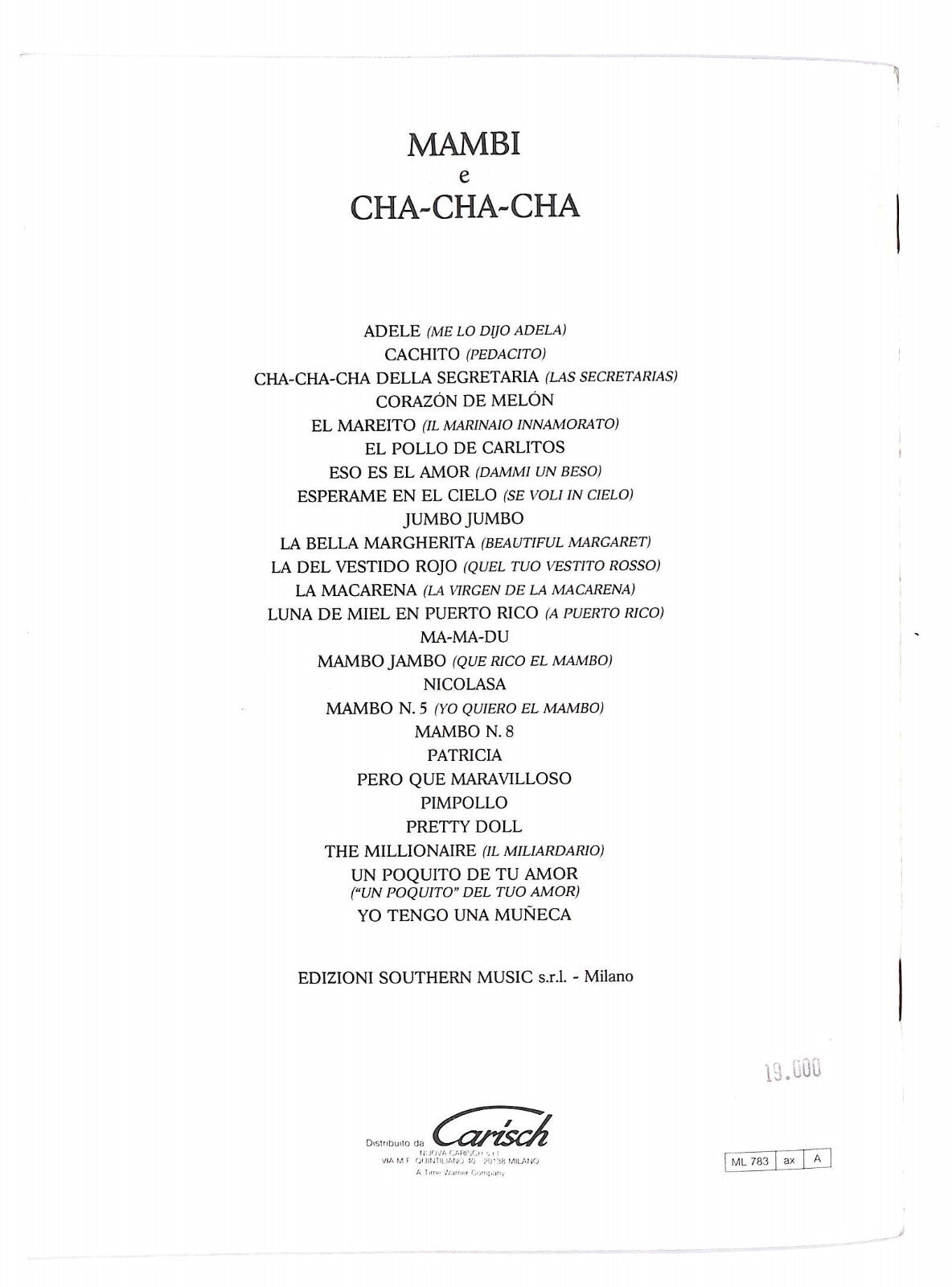 EBOND Spartiti - Mambi e Cha-cha-cha Le Piu Belle Canzoni Libro LI040458