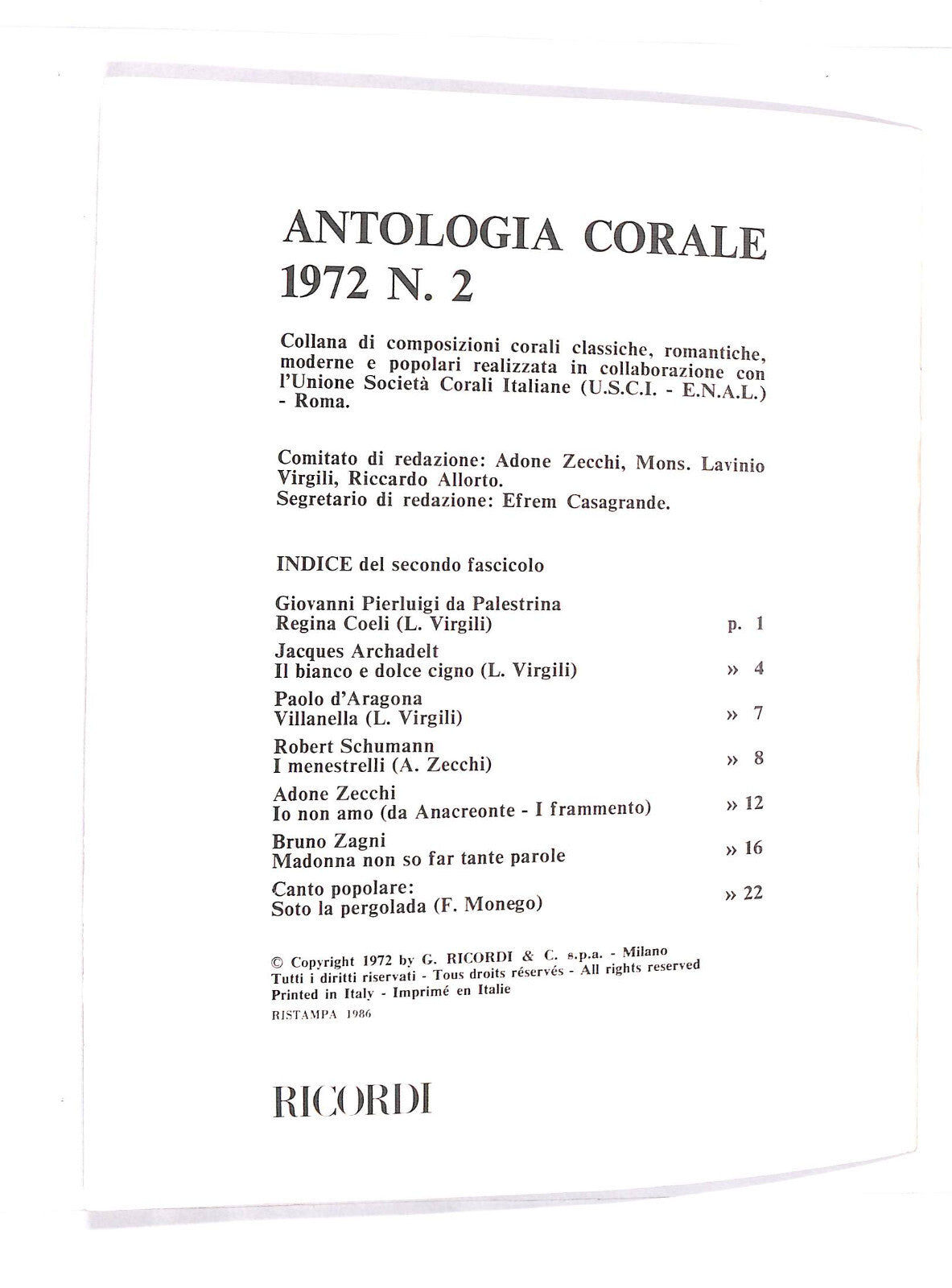 EBOND Spartiti - Antologia Corale 1972 N.2 Libro LI040533