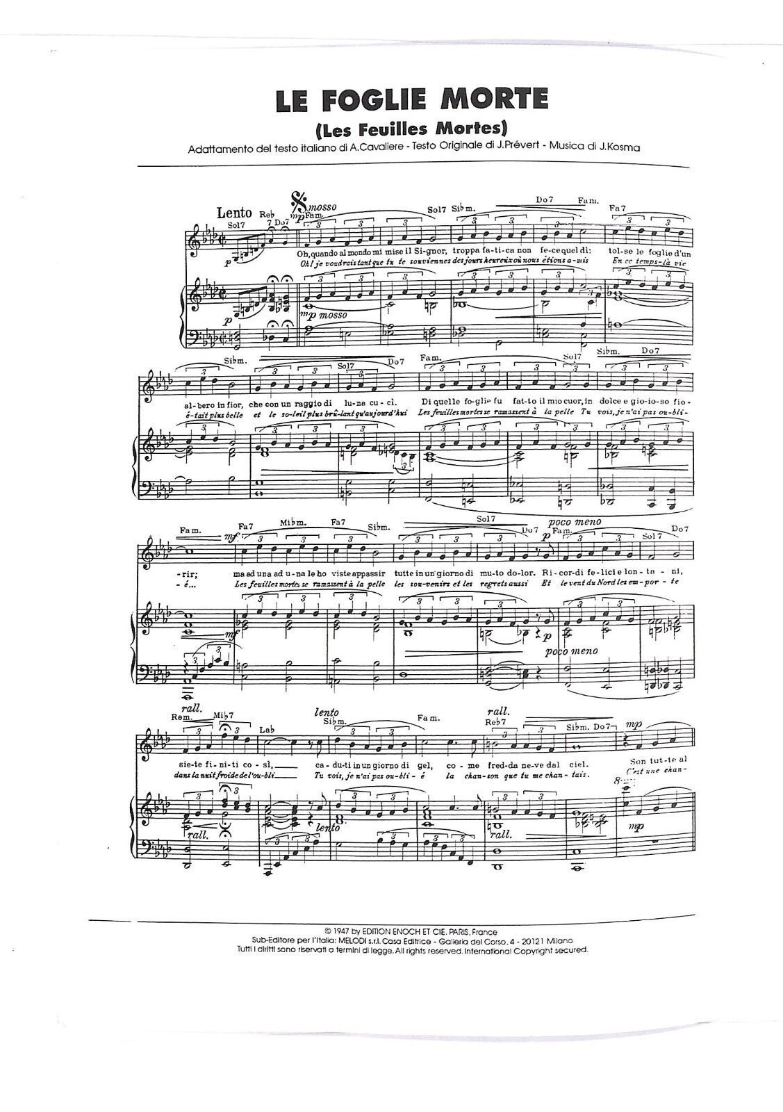 EBOND Spartiti - Le Foglie Morte Libro LI040536