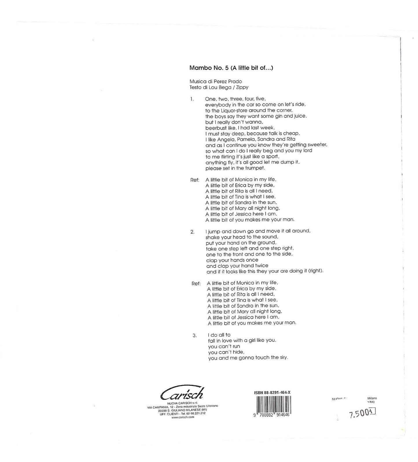 EBOND Spartiti - Mambo N.5 a Little Bit Of Libro LI040537