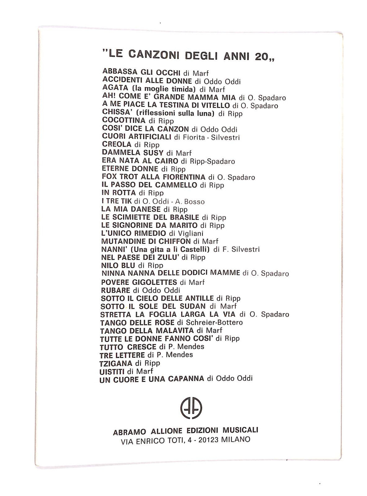 EBOND Spartiti -le Canzoni Degli Anni 20 Libro LI040540