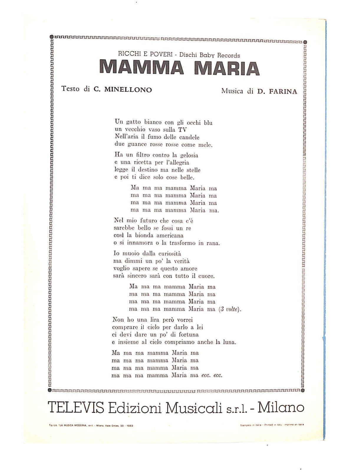 EBOND Spartiti - Ricchi e Poveri - Mamma Maria Libro LI040547