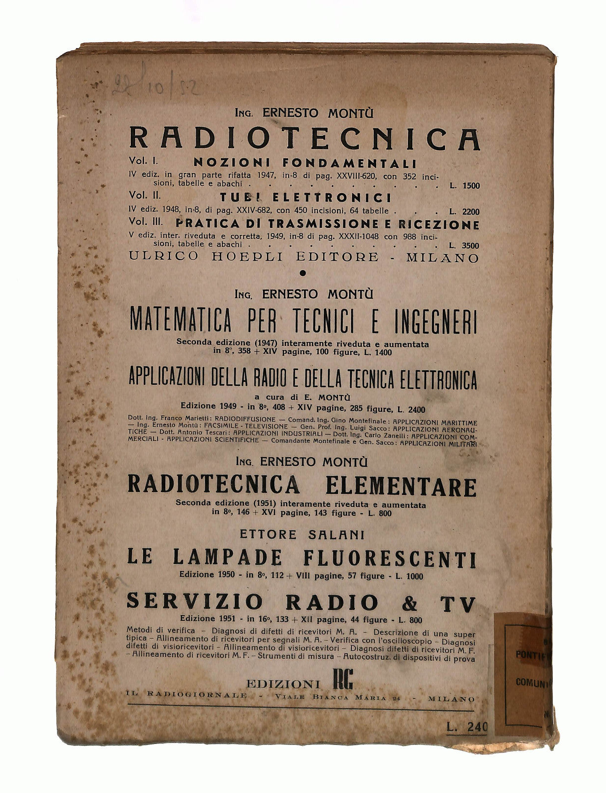 EBOND Televisione Ernesto Montu Ediz Il Radiogiornale 1952 Libro LI042309