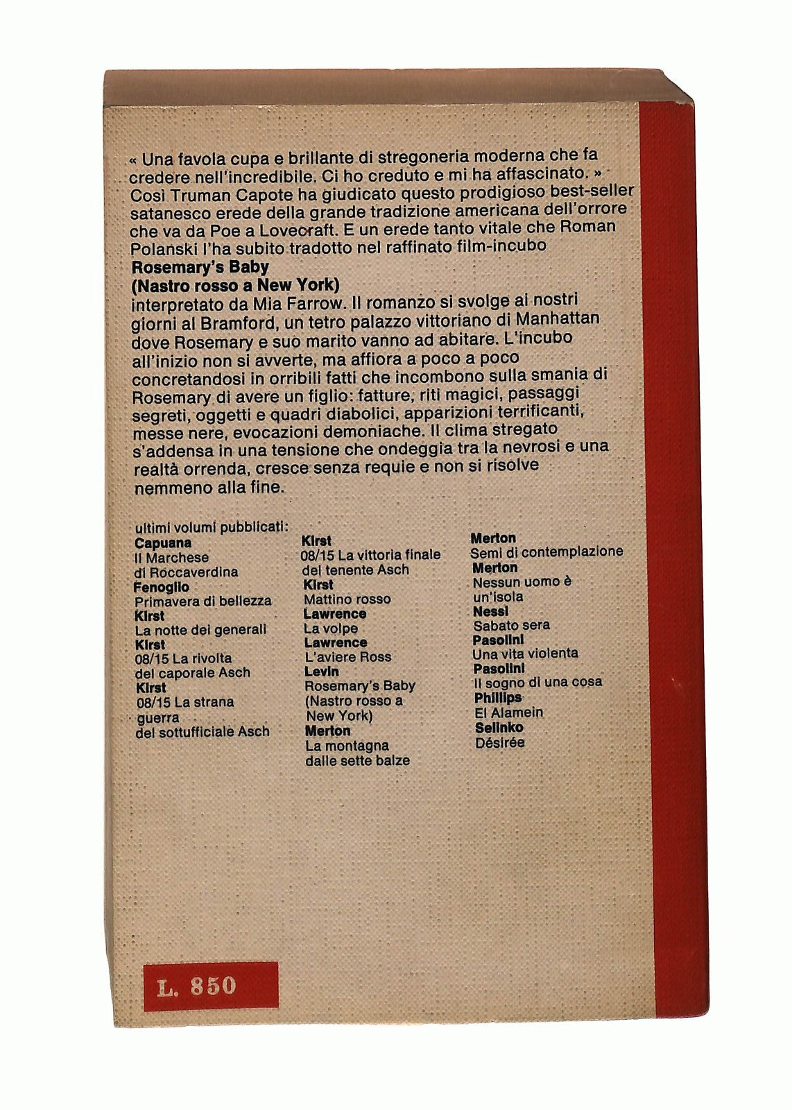 EBOND Rosemary s Baby Ira Levin Garzanti 1969 Libro LI043526