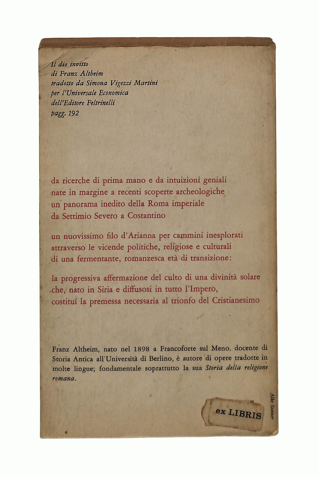 EBOND Il Dio Invitto Franz Altheim Feltrinelli Libro LI044609