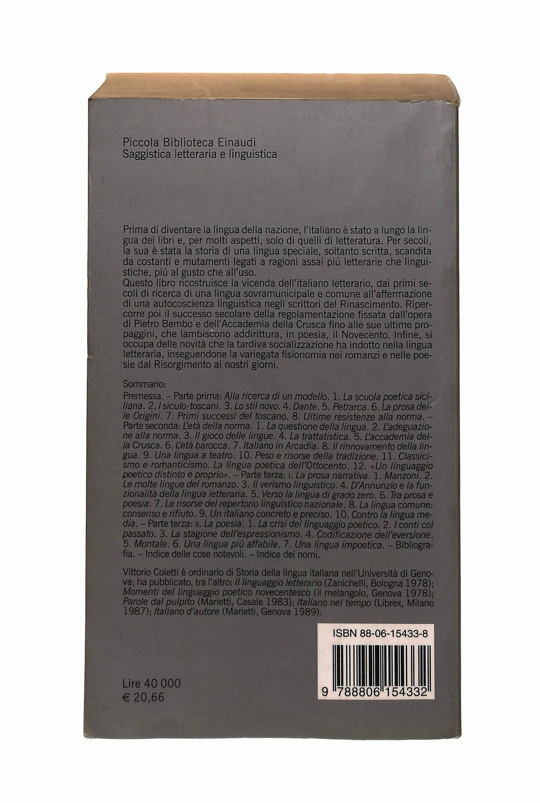 EBOND Storia Dell Italiano Letterario Vittorio Coletti Einaudi Libro LI044764