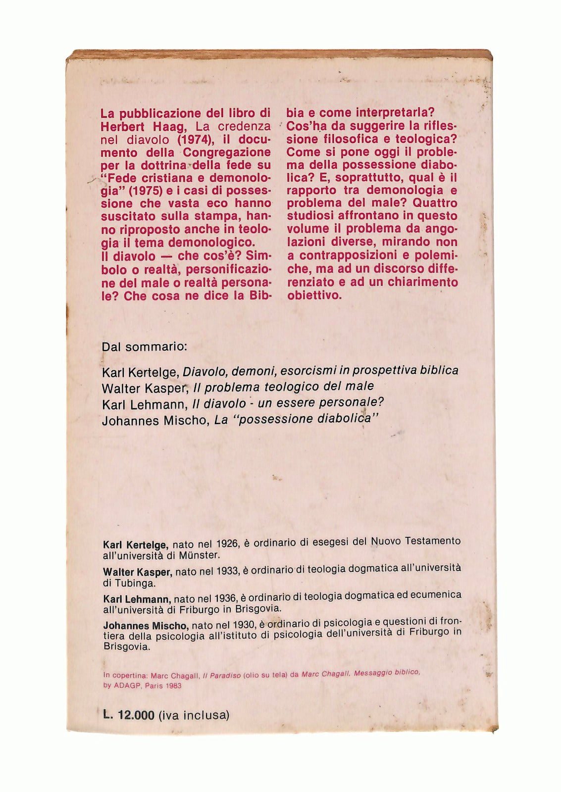 EBOND Diavolo Demoni Possessione Kasper Lehmann Queriniana 1985 Libro LI047374