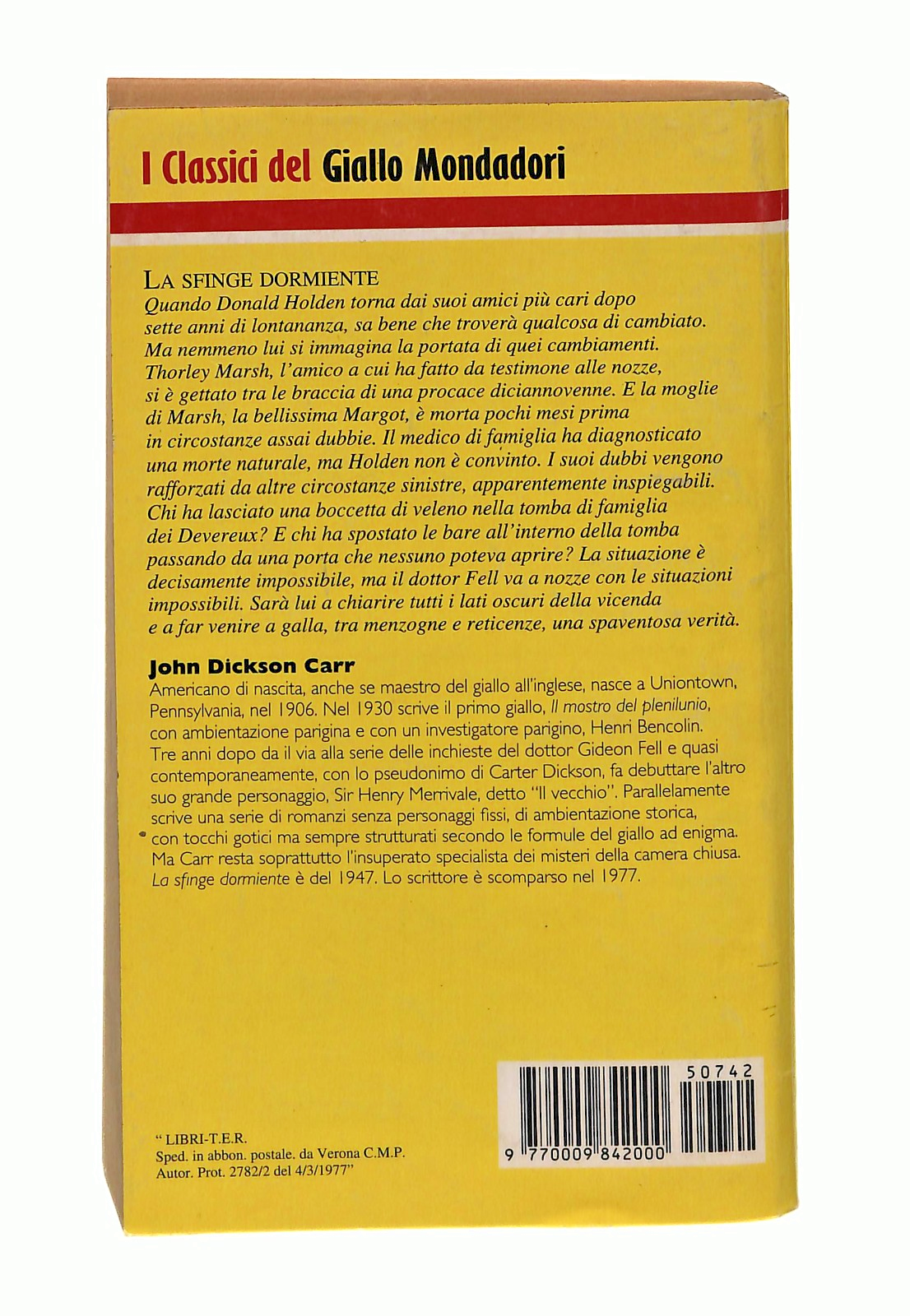 EBOND La Sfinge Dormiente J D Carr Classici Giallo Mondadori 1995 Libro LI048718