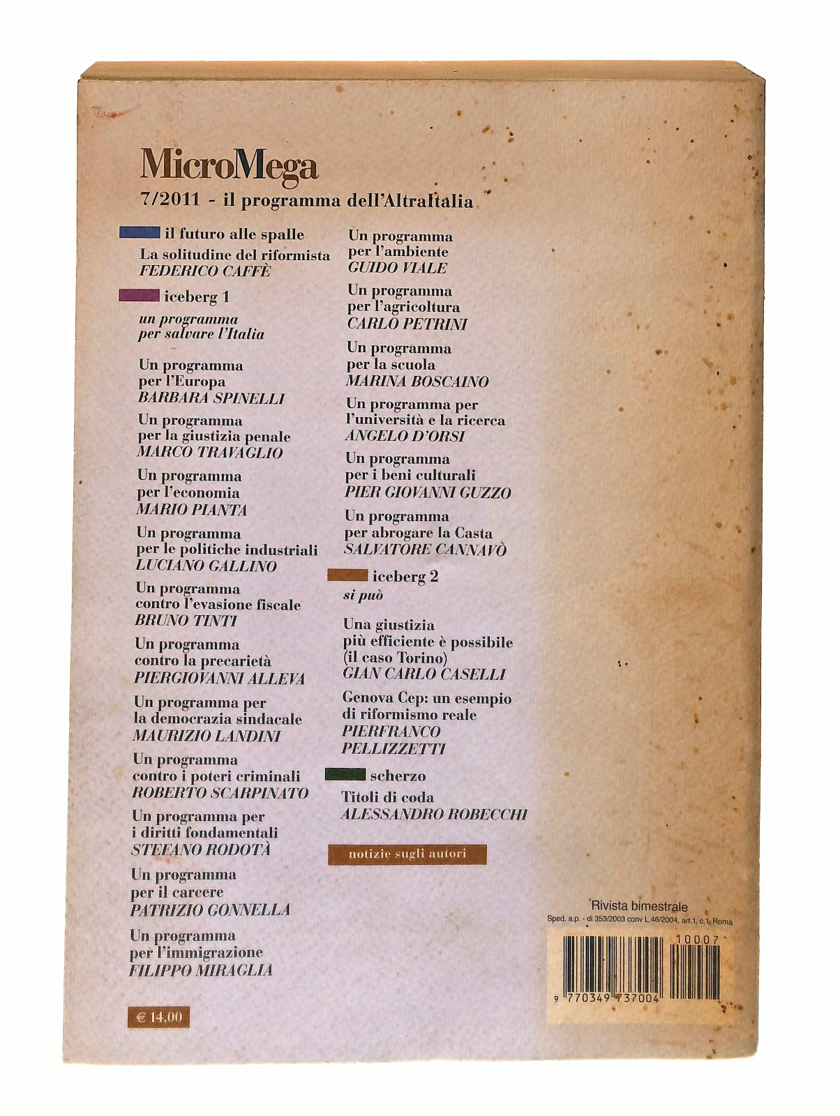 EBOND Micromega Il Programma Dell Altraitalia Aa Vv 7 2011 Libro LI049385