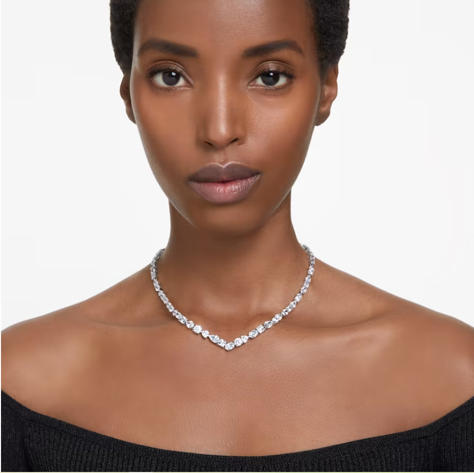 Swarovski 5665242 Collana Mesmera Taglio misto, Bianca, Placcato Rodio