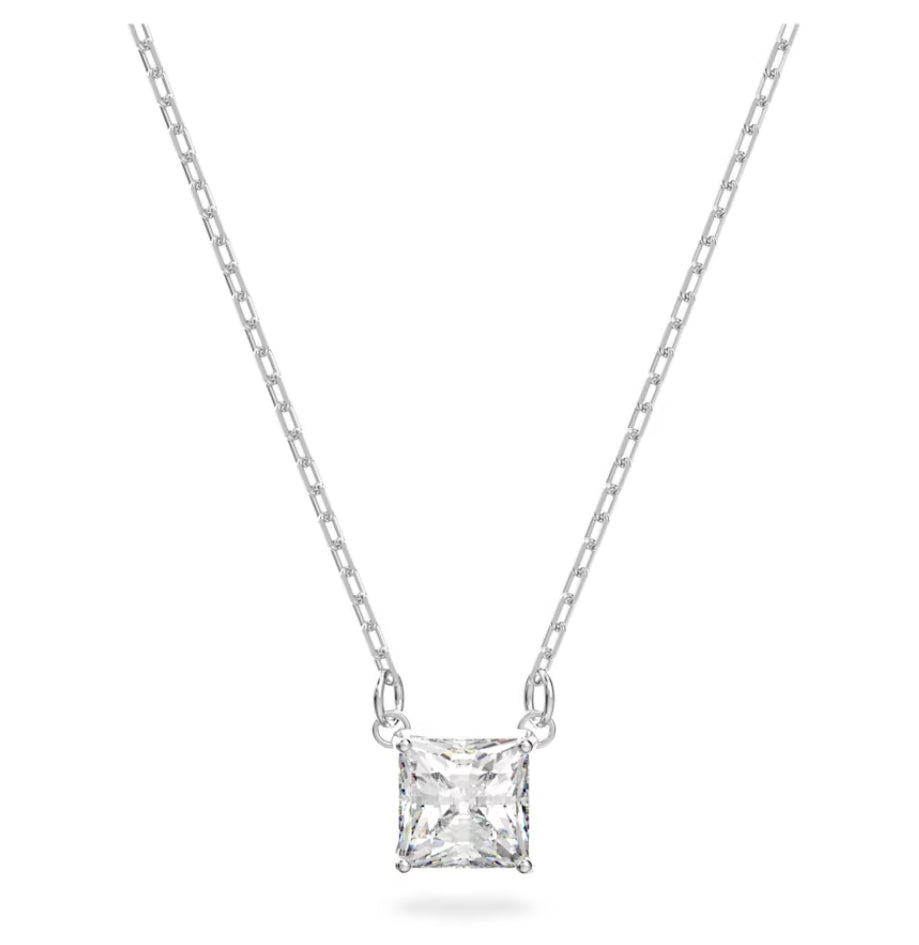 Swarovski 5510696 Collana Attract Taglio Squadrato Bianca Placcato Rodio