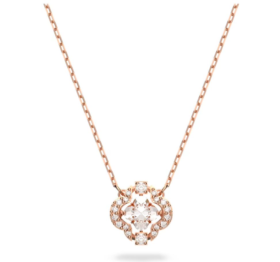 Swarovski 5642928 Collana Sparkling Dance Quadrifoglio Bianca Placcato Oro Rosa