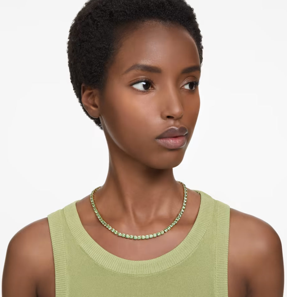 Swarovski 5661189 Collana Matrix Tennis Taglio tondo Media Verde Placcato Oro
