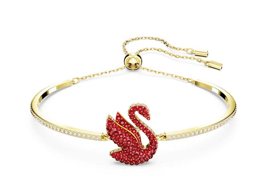 Swarovski 5649774 Bracciale rigido Iconic Swan Cigno Medio Rosso Placcato Oro
