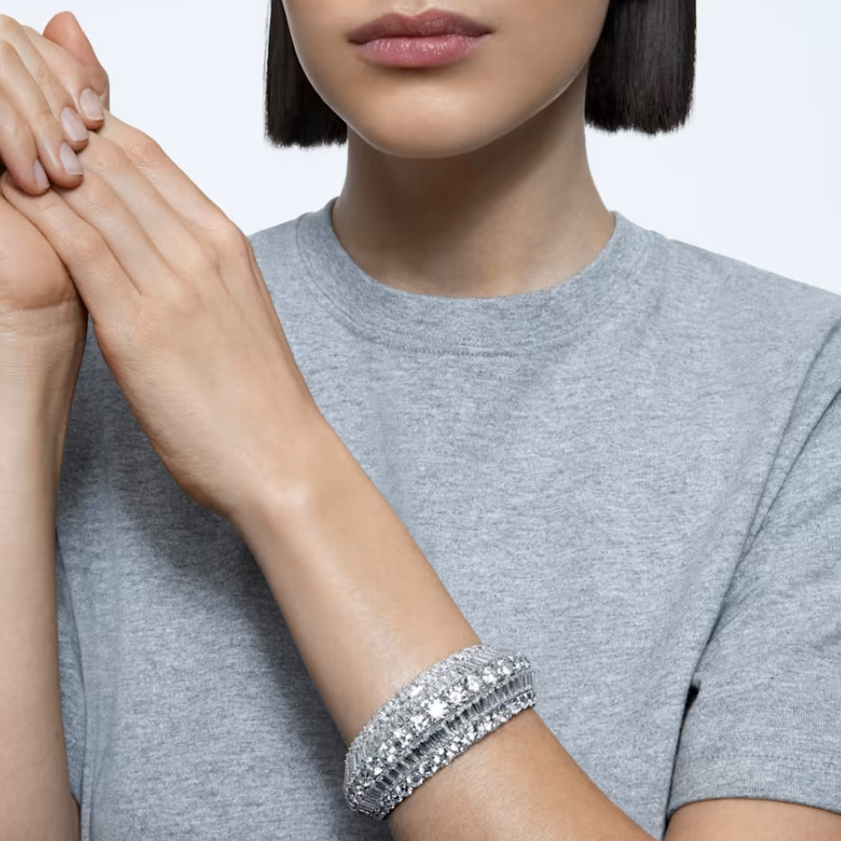 Swarovski 5598342 Bracciale rigido Hyperbola Taglio misto Bianco Placcato Rodio