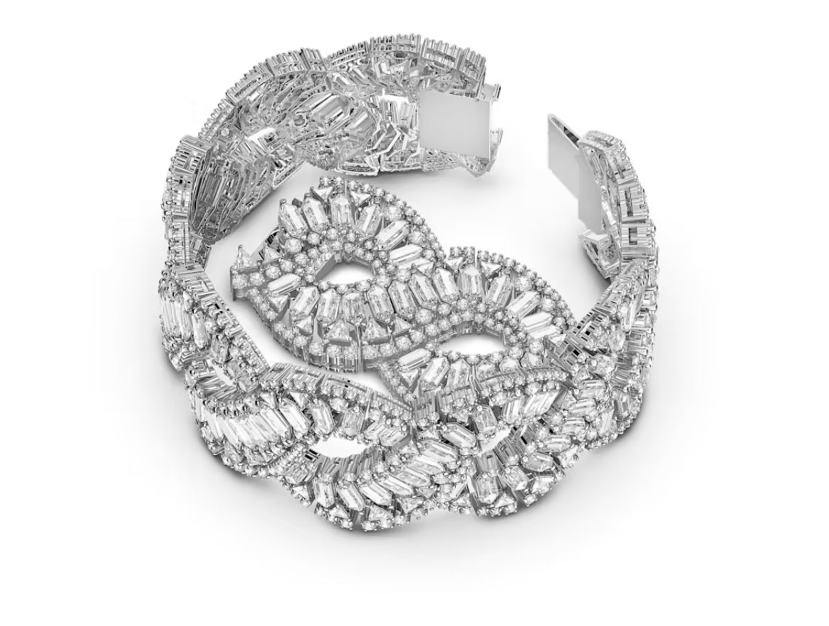 Swarovski 5598351 Braccialetto Hyperbola Taglio misto Onda Bianco Placcato Rodio