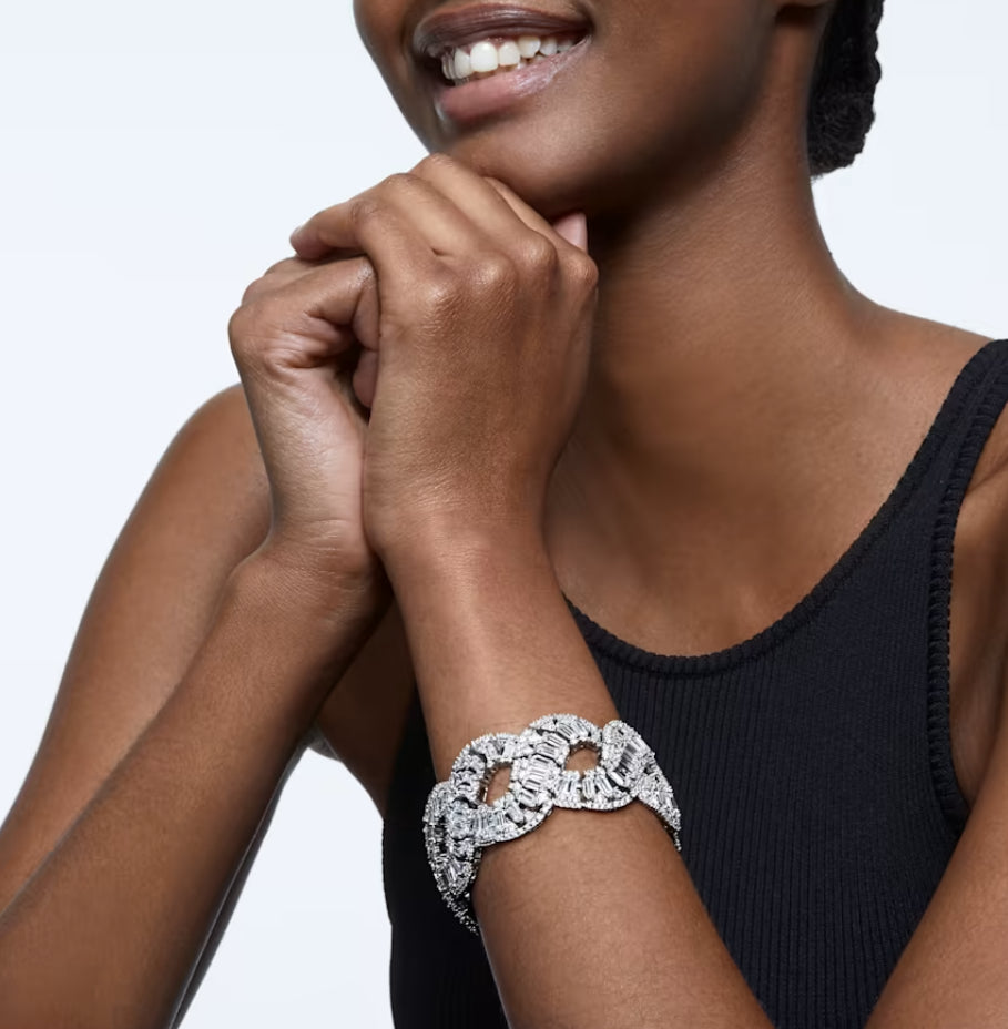 Swarovski 5598351 Braccialetto Hyperbola Taglio misto Onda Bianco Placcato Rodio