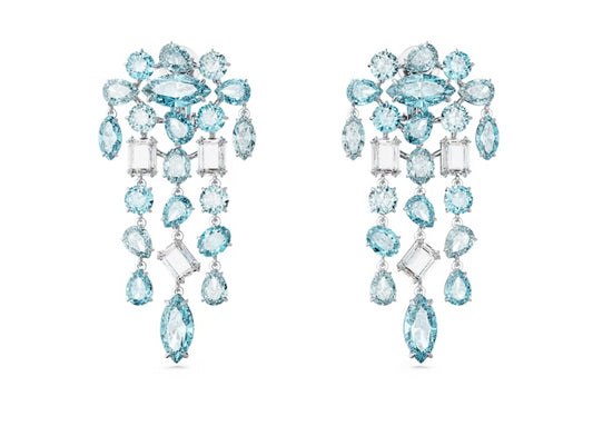 Swarovski 5666015 Orecchini a clip Gema Taglio misto Chandelier Extra lunghi Blu