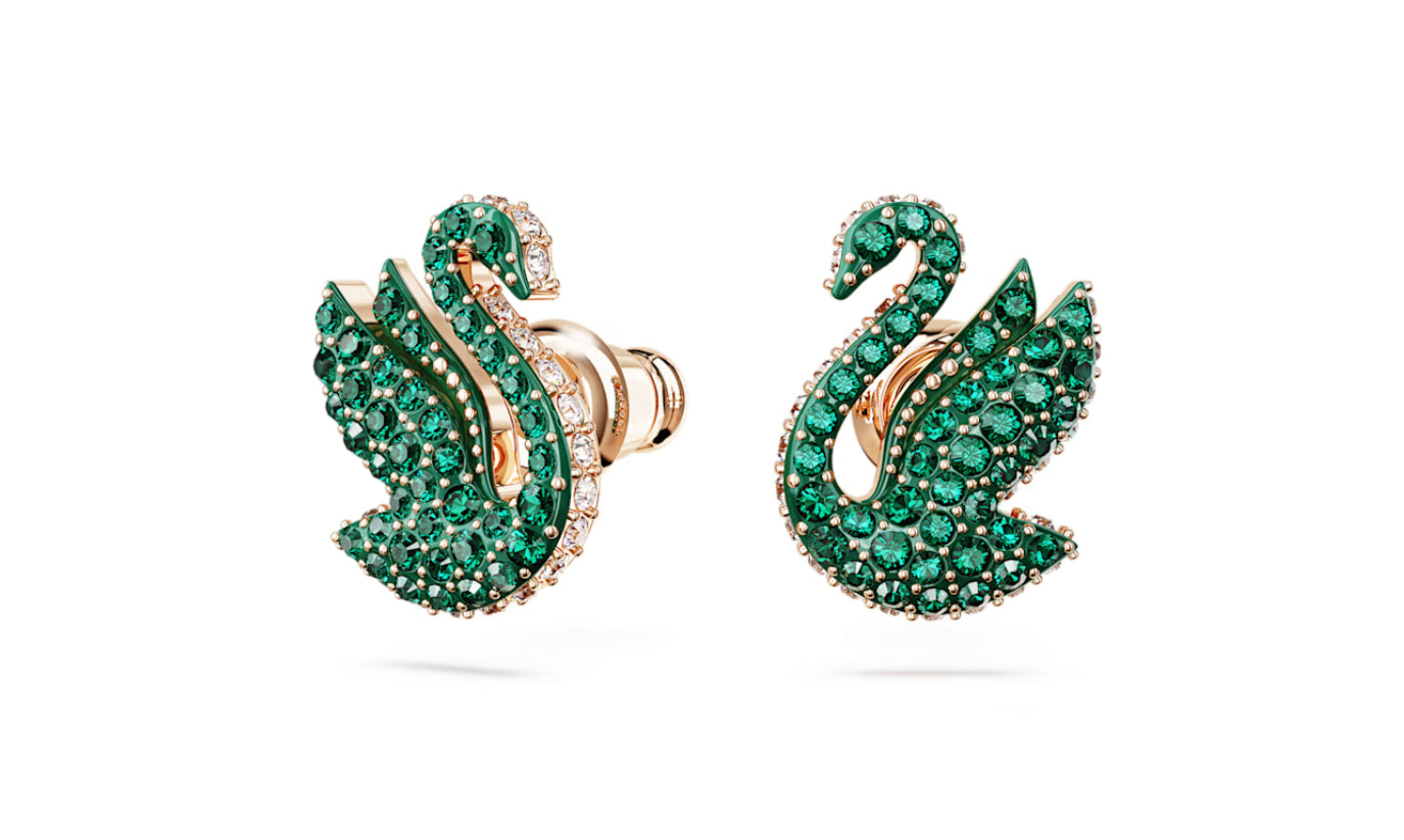 Swarovski 5650063 Orecchini a lobo Swarovski Iconic Swan Cigno Verde P. Oro Rosa