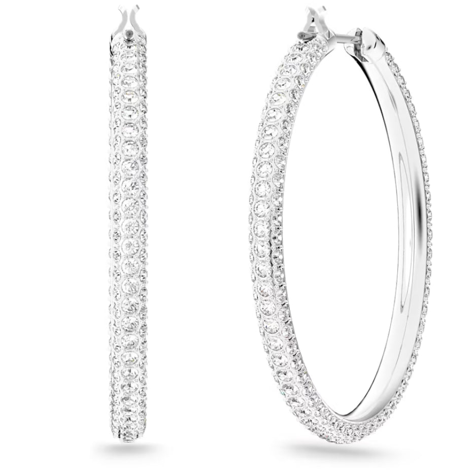 Swarovski 5389432 Orecchini a cerchio Stone Pave Grandi Bianchi Placcato Rodio
