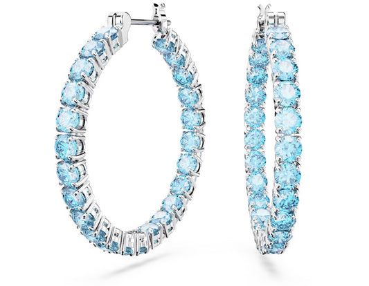Swarovski 5647446 Orecchini a cerchio Matrix Taglio tondo Blu Placcato Rodio