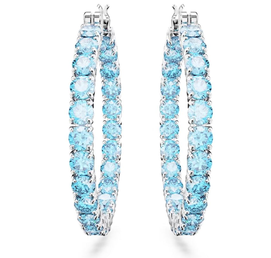 Swarovski 5647446 Orecchini a cerchio Matrix Taglio tondo Blu Placcato Rodio