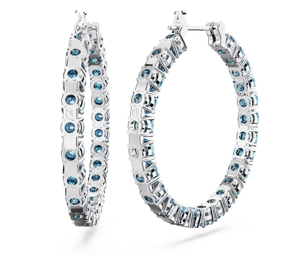 Swarovski 5647446 Orecchini a cerchio Matrix Taglio tondo Blu Placcato Rodio
