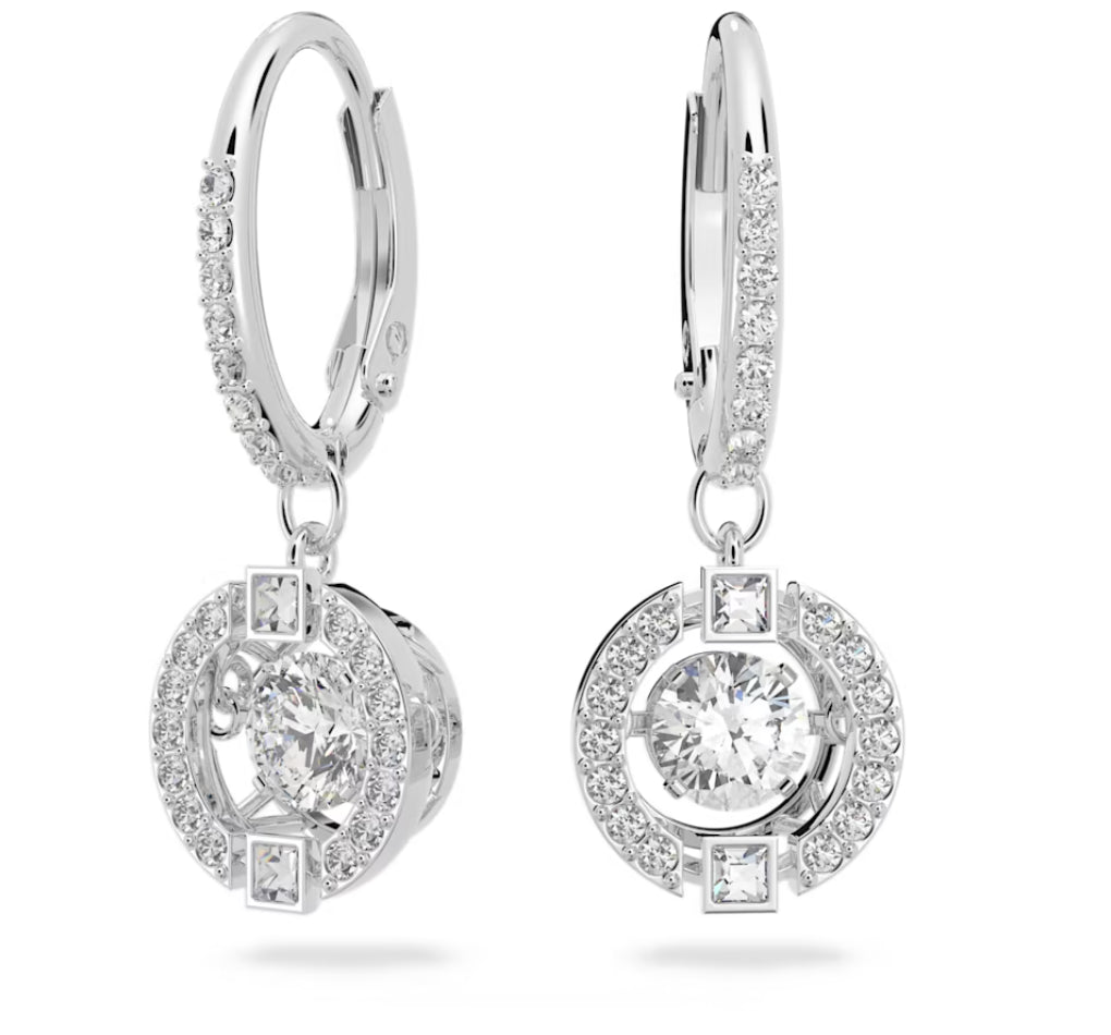 Swarovski 5504652 Orecchini pendenti Sparkling Dance Taglio tondo Bianchi Rodio