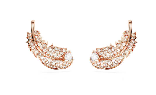 Swarovski 5663490 Orecchini a lobo Nice Piuma Bianchi Placcato Oro Rosa