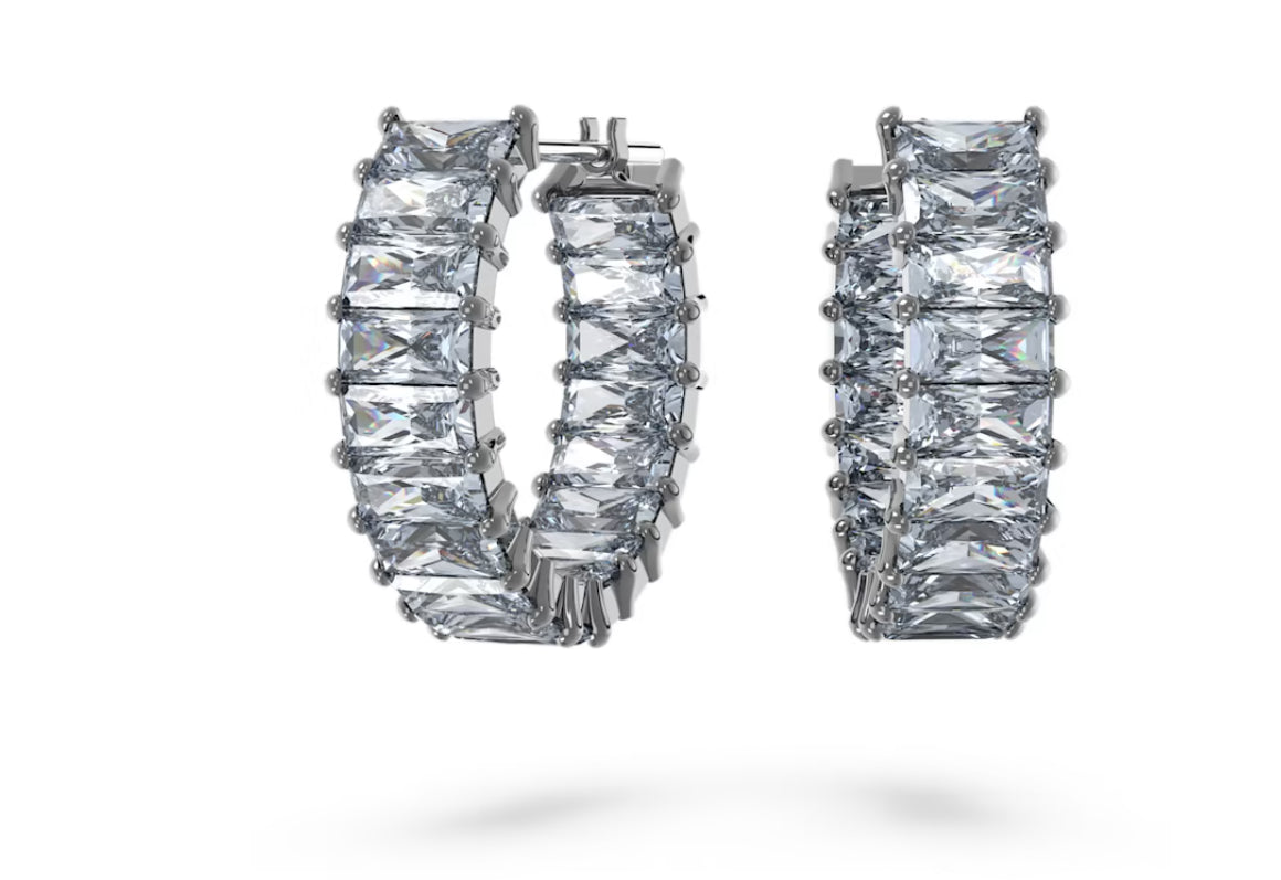 Swarovski 5658650 Orecchini a cerchio Matrix Taglio baguette Grigi Pla. Rutenio