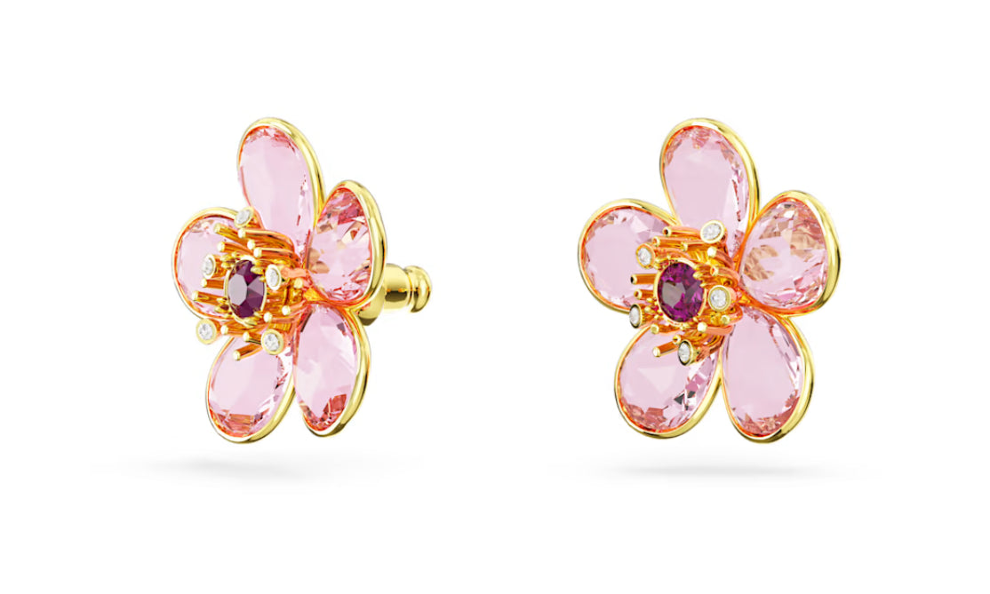 Swarovski 5656635 Orecchini a lobo Florere Fiore Rosa Placcato Oro