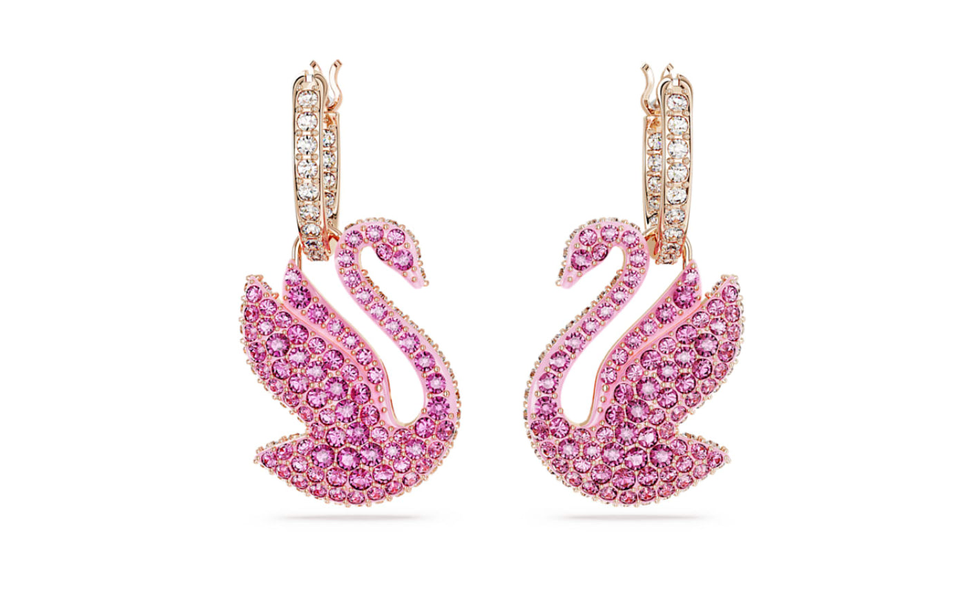 Swarovski 5647544 Orecchini pendenti Iconic Swan Cigno Rosa Placcato Oro Rosa