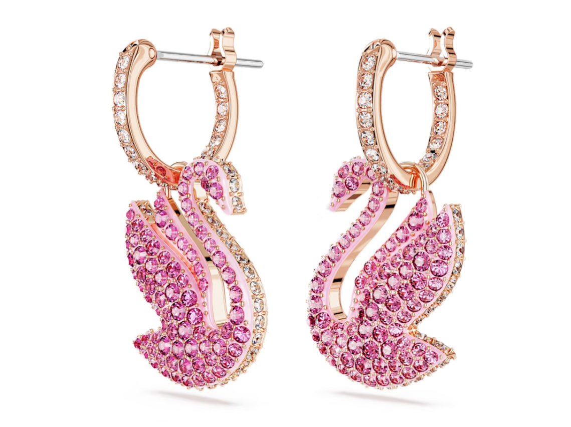 Swarovski 5647544 Orecchini pendenti Iconic Swan Cigno Rosa Placcato Oro Rosa