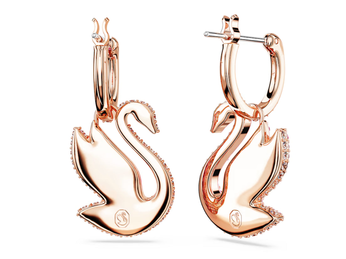 Swarovski 5647544 Orecchini pendenti Iconic Swan Cigno Rosa Placcato Oro Rosa