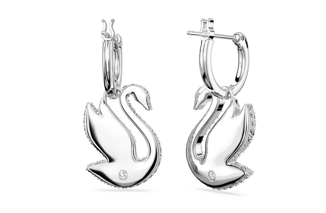 Swarovski 5647545 Orecchini pendenti Iconic Swan Cigno Bianchi Placcato Rodio
