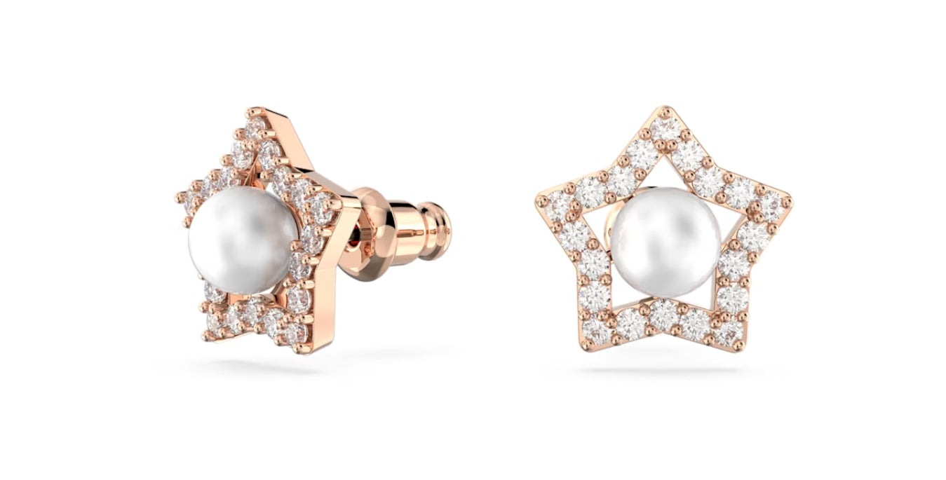 Swarovski 5645465 Orecchini a lobo Stella Taglio tondo Stella Bianchi Oro Rosa